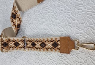Correa Bolso Piel Beige/Camel Diseño Geométrico