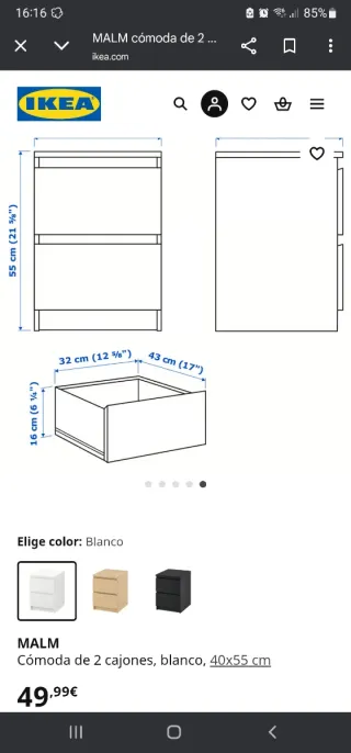 Mesitas de noche Malm Ikea Blancas