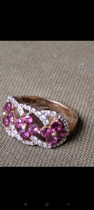 Anillo lujoso Oro Laminado Plata Flores Rosa