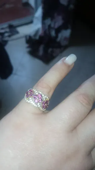 Anillo lujoso Oro Laminado Plata Flores Rosa