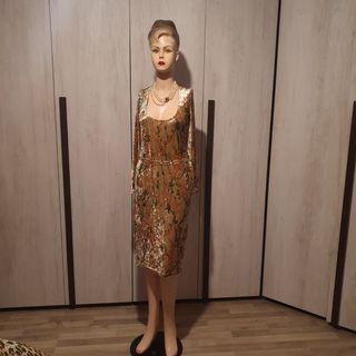 Vestito donna velluto L gold floreale