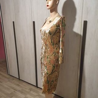 Vestito donna velluto L gold floreale