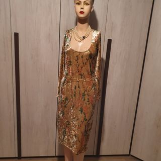 Vestito donna velluto L gold floreale