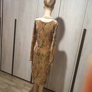 Vestito donna velluto L gold floreale