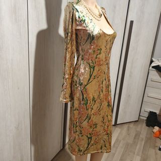 Vestito donna velluto L gold floreale