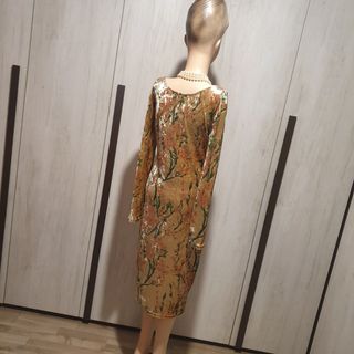 Vestito donna velluto L gold floreale