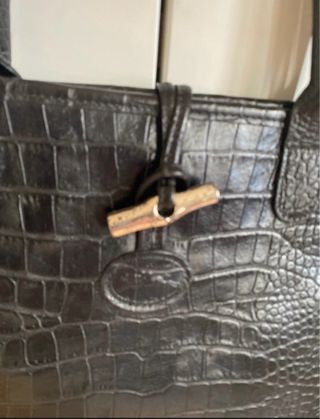 Bolso Longchamp Roseau Piel Negra grabada