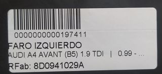 FARO IZQUIERDO AUDI A4 AVANT (B5) 1.9 TDI   |   0.99 - ...