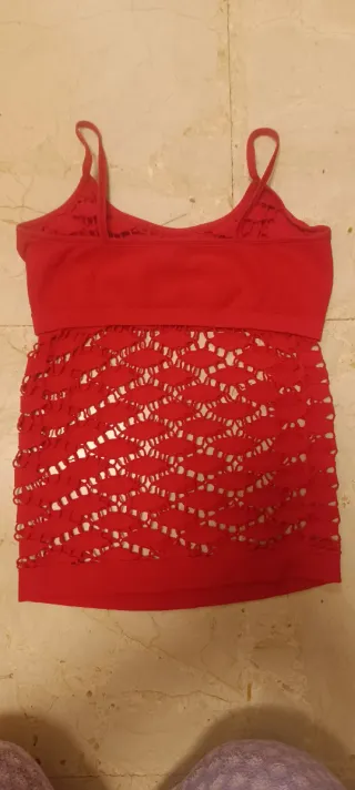 Top rojo tirante fino transparencias chica
