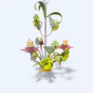 Lampada Vintage in Metallo con Fiori Rosa e Verde