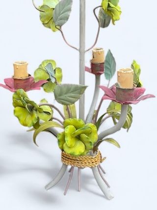 Lampada Vintage in Metallo con Fiori Rosa e Verde