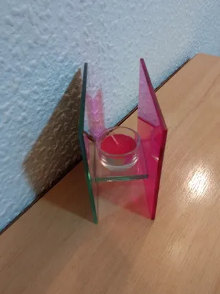 Portacandele rosa e trasparente