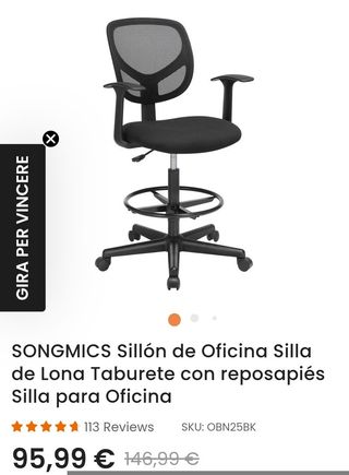 SONGMICS Poltrona da Ufficio Sedia in Tela Sgabello con Poggiapiedi Sedia per Ufficio