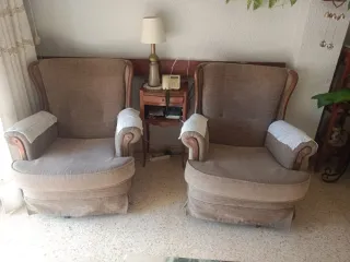 Conjunto 2 sillones vintage tela y madera