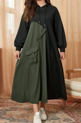 Vestido Sudadera Midi Negro y Verde Talla 54-56