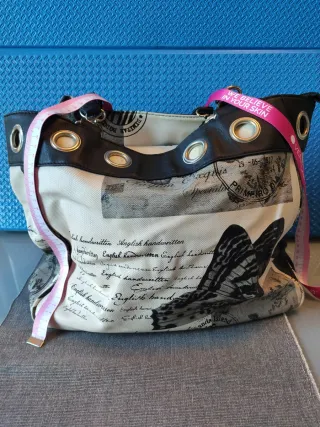 Borsa con manici stampata beige e nera