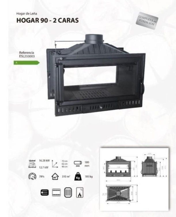 Estufa de Leña Doble cara  Nueva MAD233014