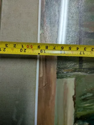 Quadro P. Viscovo 1973 persona tra i palazzi tela