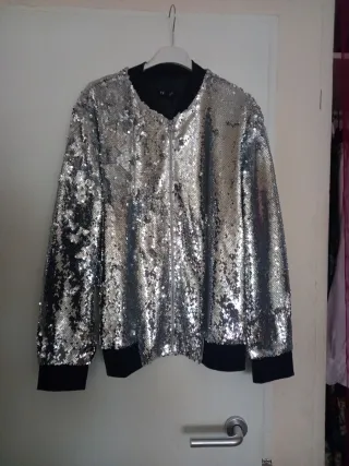 Biker lentejuelas plata Talla 2XL