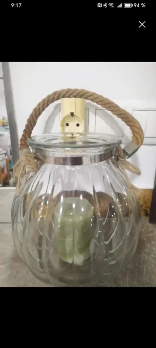 Portacandele Shabby Chic in Vetro e Corda