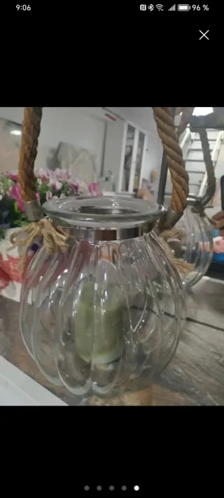 Portacandele Shabby Chic in Vetro e Corda