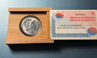 3 Euros Plata Proof Descubrimiento Tierra Firme