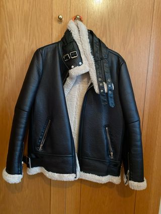 Abrigo Zara Negro Piel Sintética Borrego
