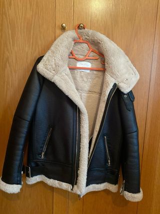 Abrigo Zara Negro Piel Sintética Borrego