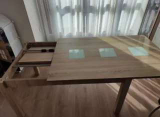 Mesa comedor extensible madera y cristal