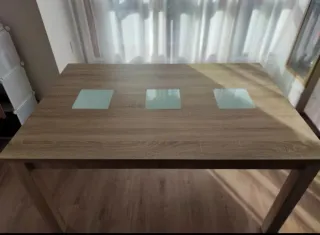 Mesa comedor extensible madera y cristal