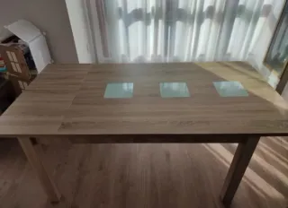 Mesa comedor extensible madera y cristal