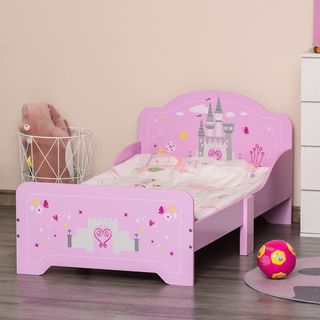 Cama infantil rosa con castillo