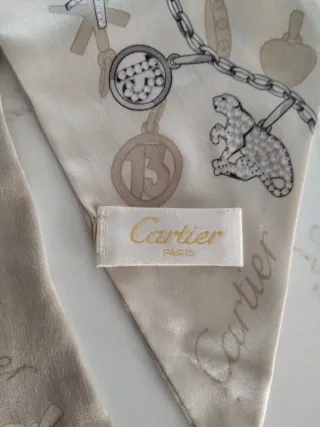 Bufanda seda Cartier beige y oro