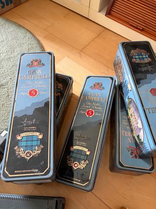 Scatola metallica per whisky Clan Campbell, vuota
