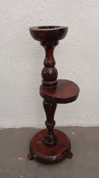 Portacandele antico in legno intagliato 59cm