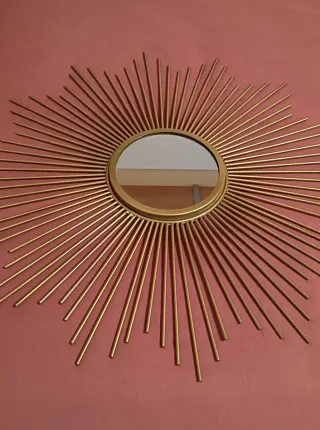 Specchio Sole Dorato in Metallo e Cristallo