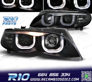 FAROS BMW E46 01-05 OJOS ANGEL TUBE LIGHT LED U FONDO NEGRO