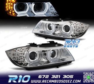 FAROS XENON OJOS ANGEL 3D BMW E90 E91 08-12 FONDO CROMO