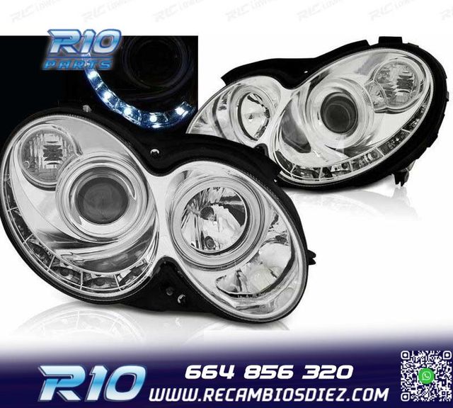 FAROS MERCEDES CLASE CLK W209 02-09 LUZ DIURNA FONDO CROMO