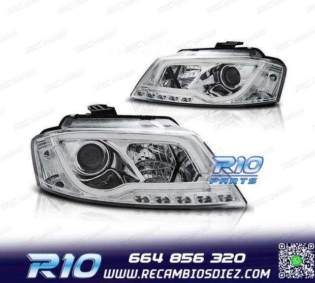 FAROS AUDI A3 8P 08-12 LUZ DIURNA TUBE LIGHT FONDO CROMO
