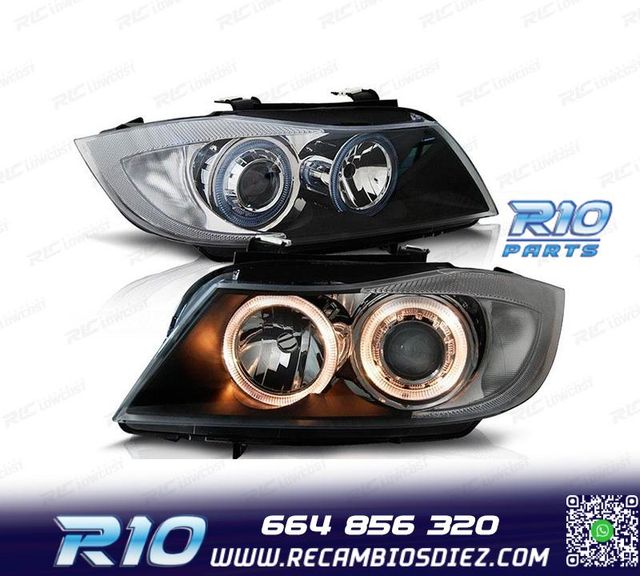 FAROS BMW E90 E91 05-08 OJOS ANGEL HALOGENO FONDO NEGRO