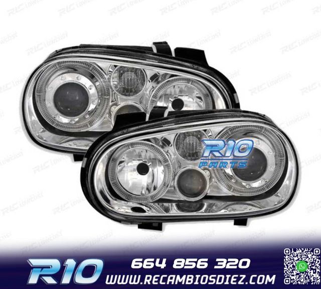 FAROS VOLKSWAGEN VW GOLF 4 LOOK R32 OJOS ANGEL FONDO CROMO