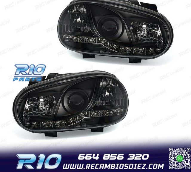 FAROS VOLKSWAGEN VW GOLF 4 LUZ DIURNA LED FONDO NEGRO