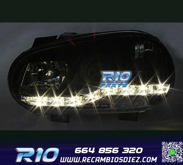 FAROS VOLKSWAGEN VW GOLF 4 LUZ DIURNA LED FONDO NEGRO