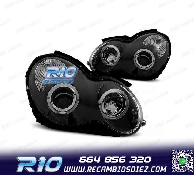 FAROS MERCEDES CLASE C W203 00-07 OJOS ANGEL FONDO NEGRO