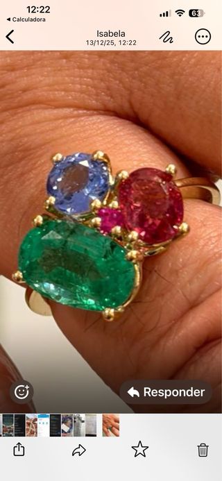 Anillo Oro 18k Piedras Naturales,Esmeralda, Rubí..