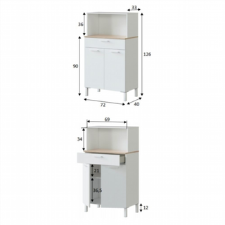 Mueble Auxiliar De Cocina. Blanco Artik/Roble Can