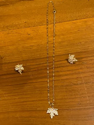 Set collana e orecchini foglia oro zirconi