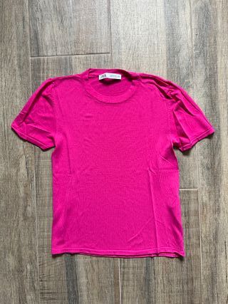 Top Punto Zara Rosa Fucsia Talla M Manga Corta