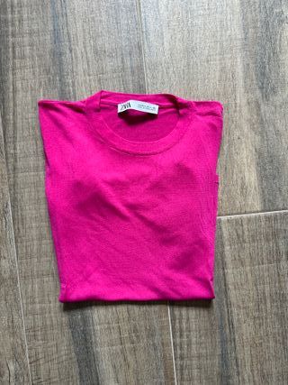 Top Punto Zara Rosa Fucsia Talla M Manga Corta